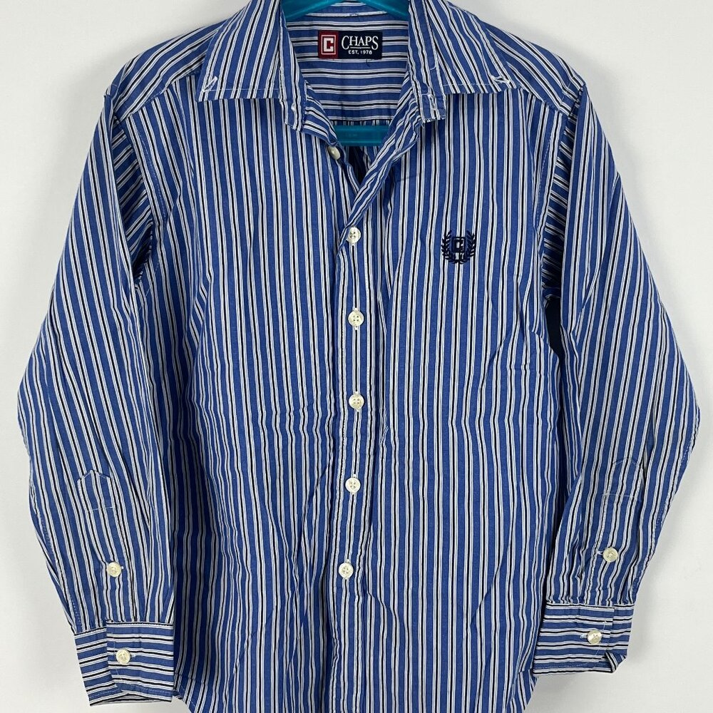 Chaps Kids Casual Button Shirt Size 8 S Blue Striped Long Sleeve Collared